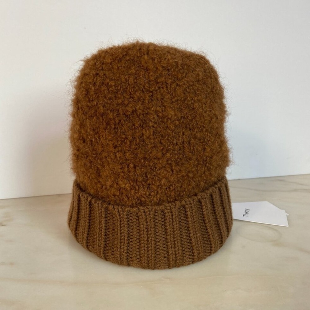 THEORY BOUCLE WOOL BEANIE COCOA BROWN TEDDY BEAR HAT NWT - Picture 2 of 4